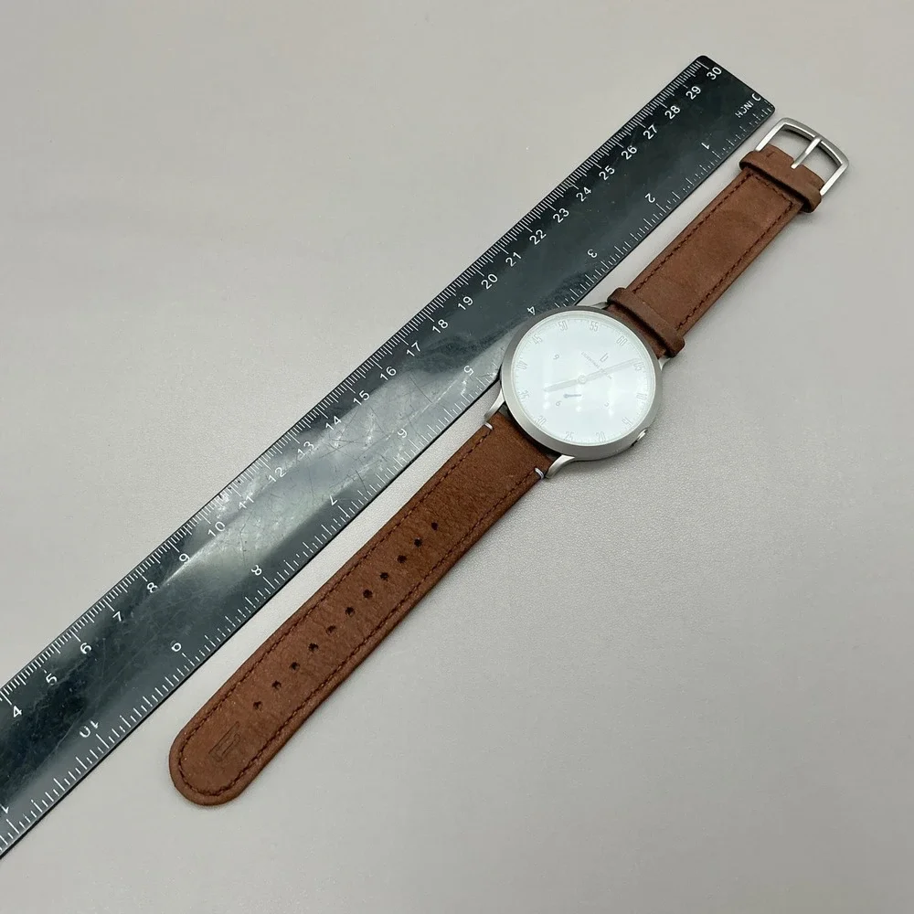 Lilienthal Berlin Watch Mens Silver Tone Brown Leather Quartz L1 NEW BATTERY